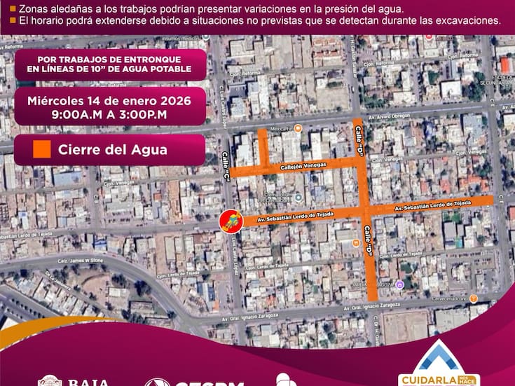 Cierres viales y corte de agua en Colonia Segunda Sección, Calzada de los Presidentes y Lerdo de Tejada