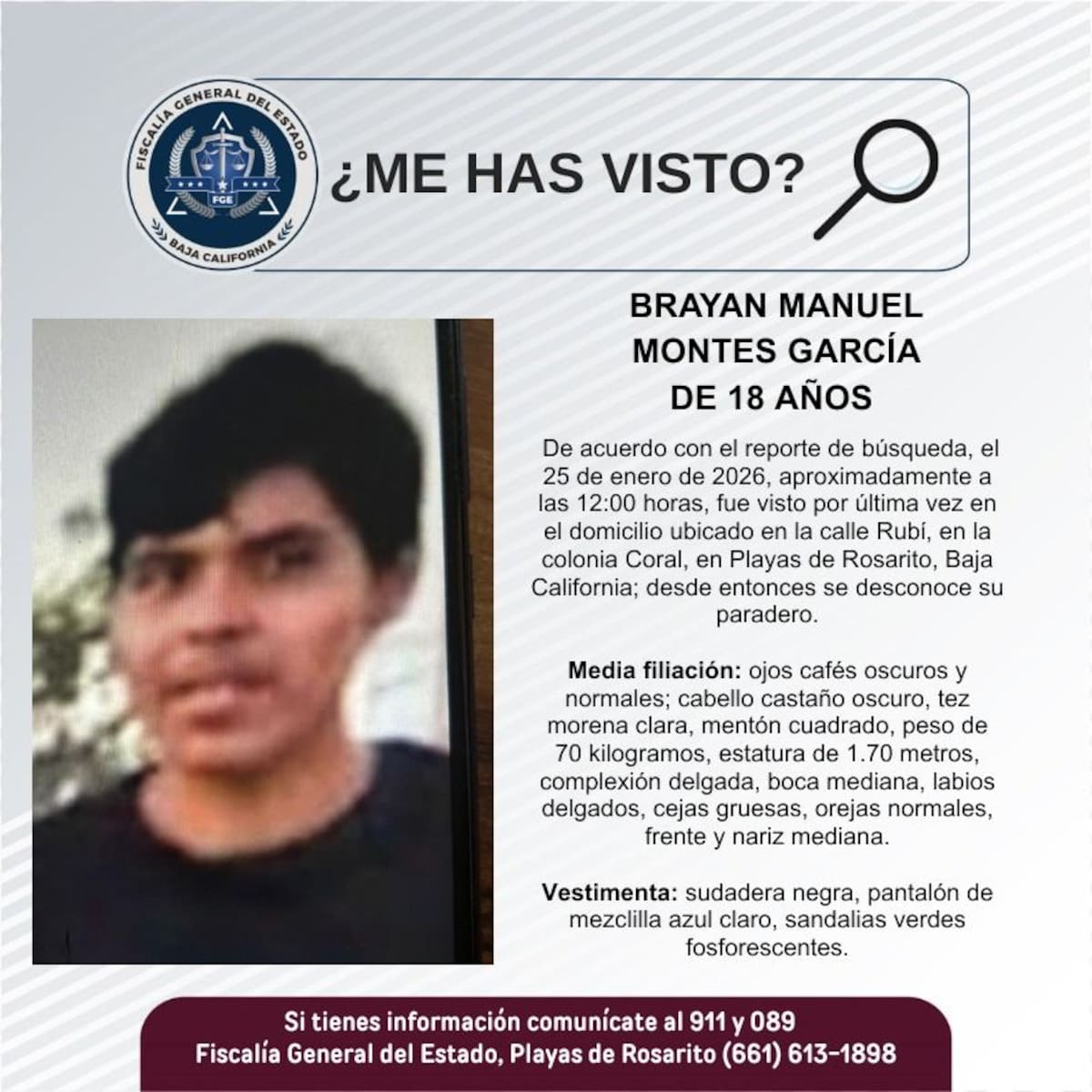 Fue visto por última vez el 25 de enero de 2026.