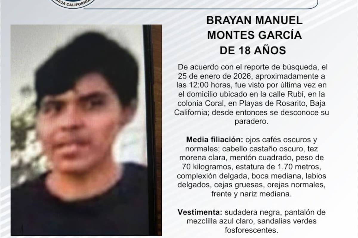 Se busca a Brayan Manuel Montes García de 18 años