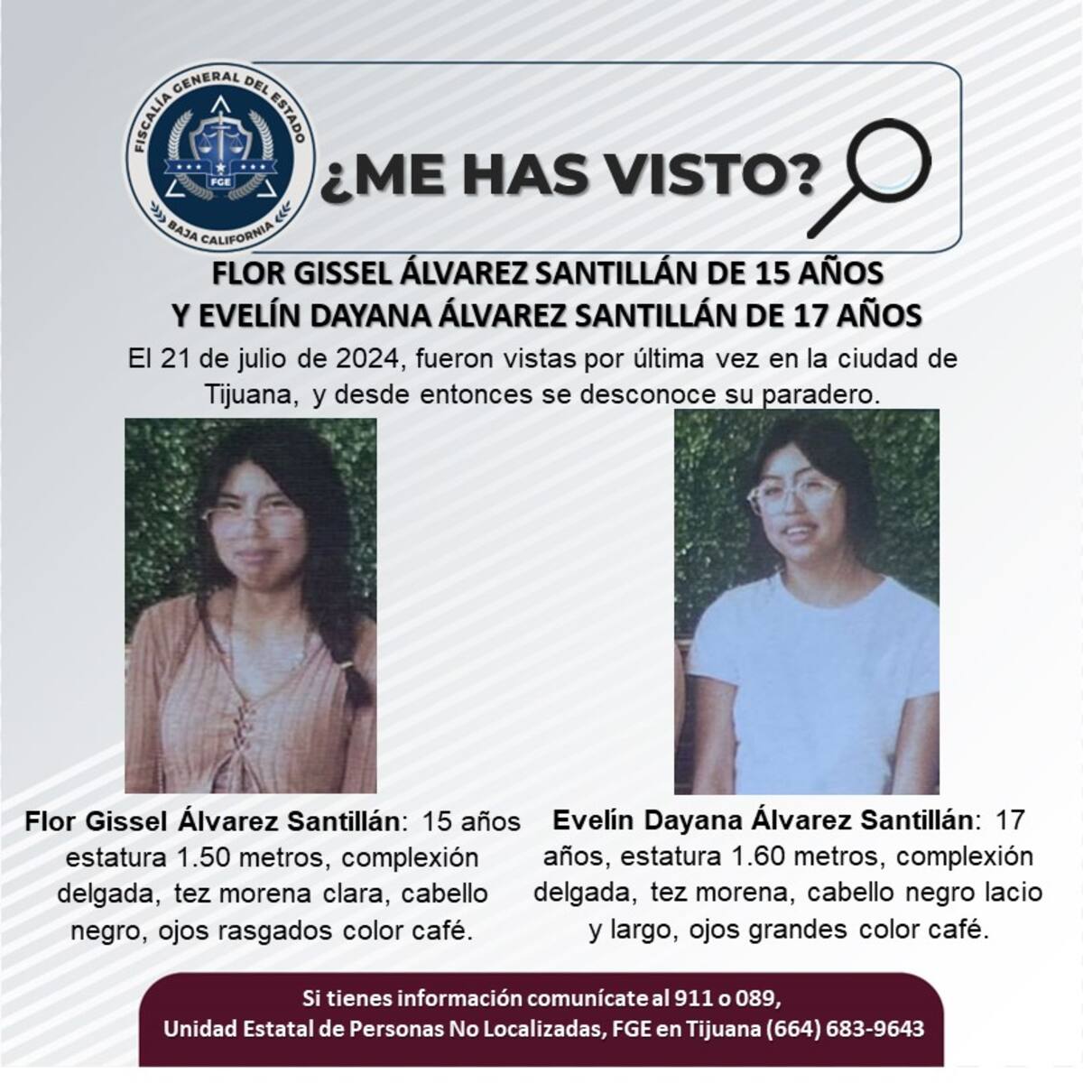 Flor Gissel y Evelín Dayana Álvarez Santillán fueron vistas por última vez el 21 de julio de 2024.