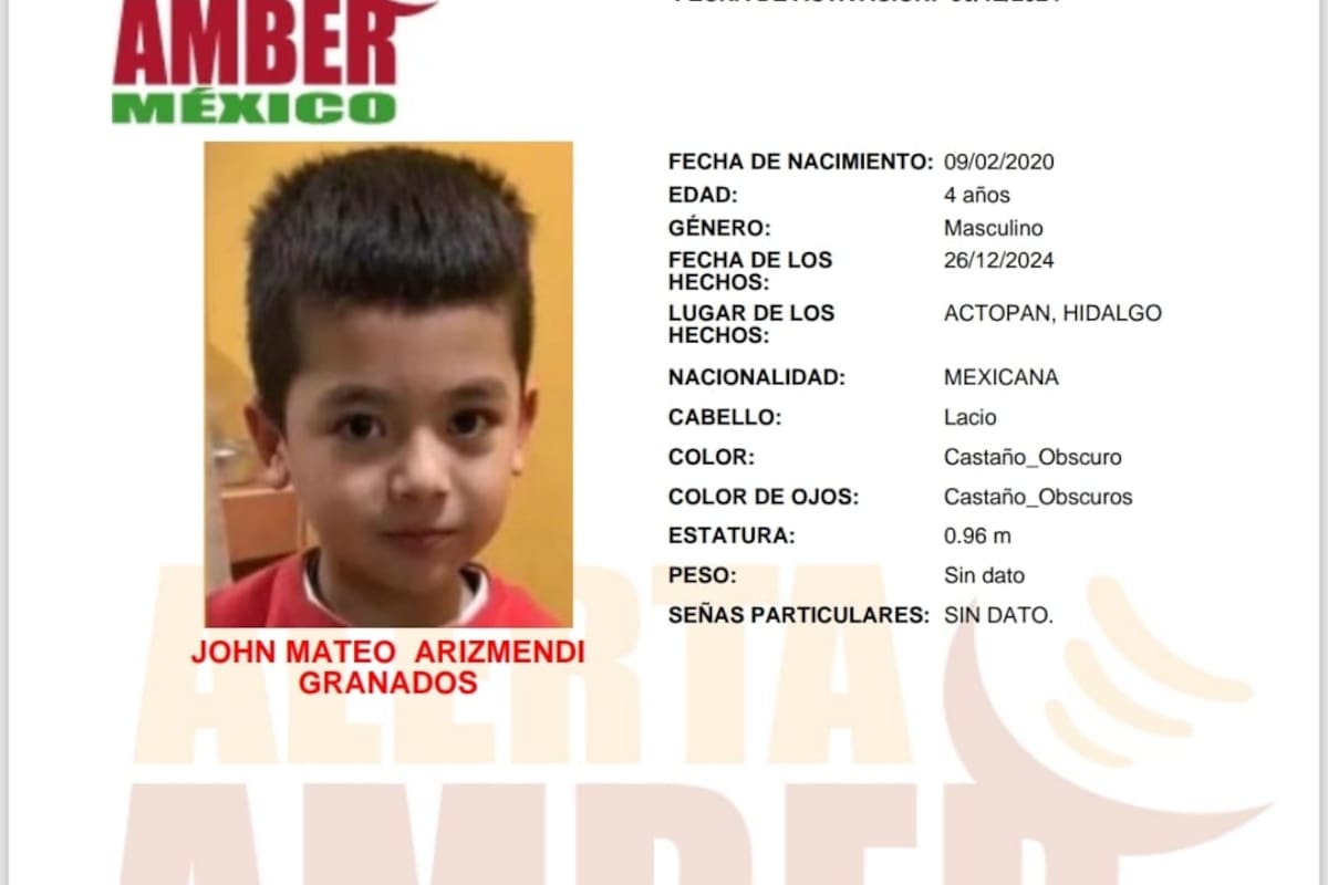 Activan Alerta Amber por desaparición de John Mateo Arizmendi Granados