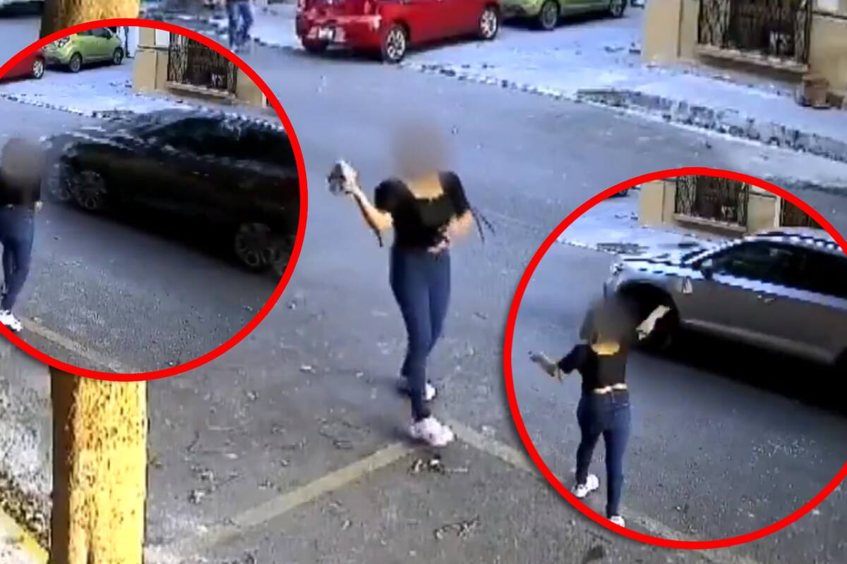 Captan a mujer lanzando piedras a vehículos en pleno centro de Monterrey; se presume que estaba bajo los efectos de alguna sustancia
