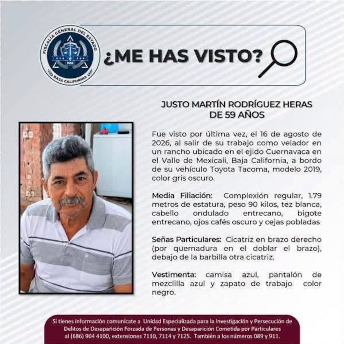 Elementos de seguridad y autoridades continúan con la búsqueda de Justo Martín Rodríguez Heras, desaparecido desde el pasado 16 de agosto tras salir de su trabajo en el ejido Cuernavaca. Foto: Cortesía.
