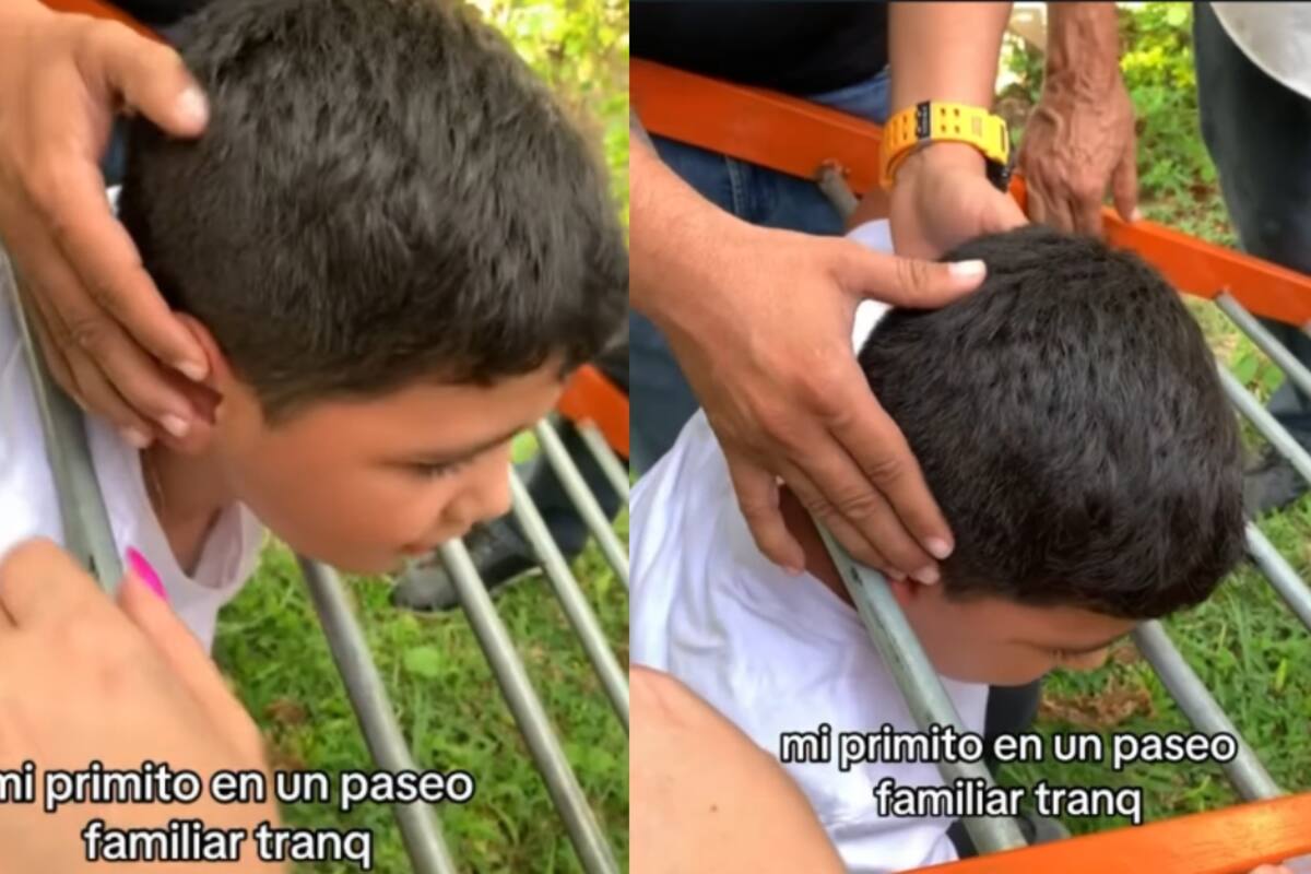 “Mi primito en un paseo tranquilo”: Niño se queda atorado en el pasamanos, y sus familiares tienen que ayudarlo a sacar la cabeza del juego