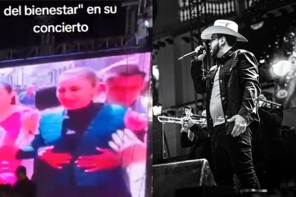 Fidel Rueda proyecta video editado con IA de la presidenta Claudia Sheinbaum durante su concierto