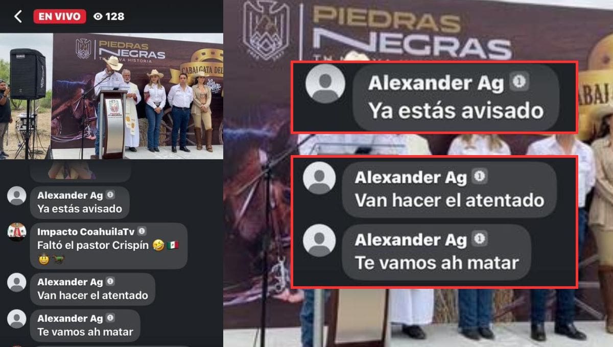 El alcalde de Piedras Negras, Carlos Jacobo Rodríguez, recibió amenazas de muerte durante una transmisión en vivo en Facebook.