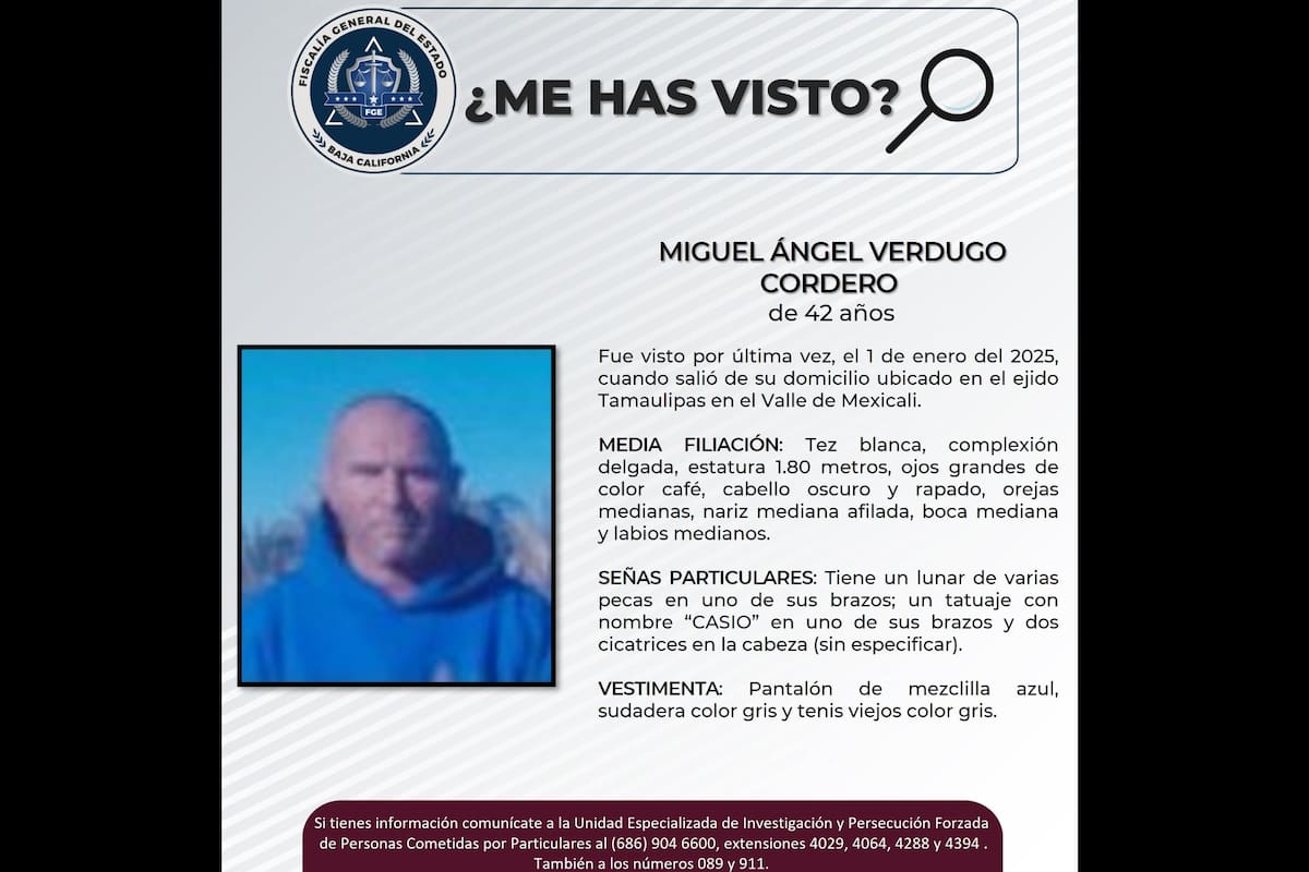 Piden ayuda para localizar a Miguel Ángel Verdugo Codero