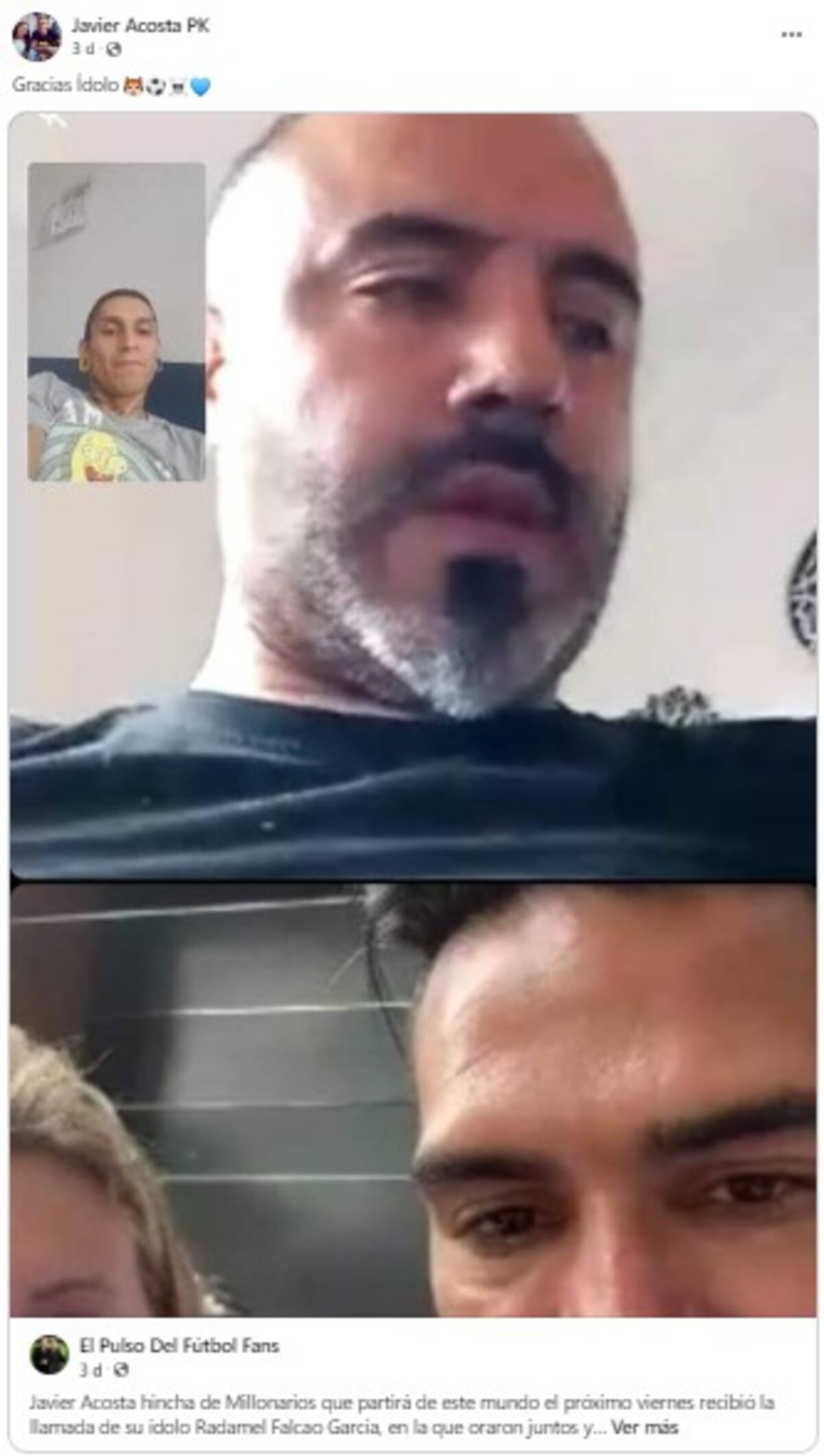Radamel Falcao hizo una videollamada con Javier Acosta y le prometió un gol con Millonarios.