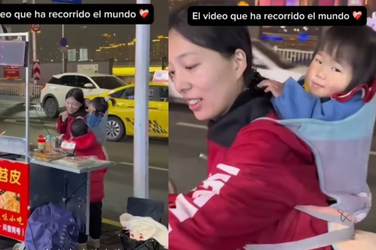 Madre en China se viraliza por trabajar en un puesto callejero junto a sus hijos, uno de ellos con una enfermedad cardíaca