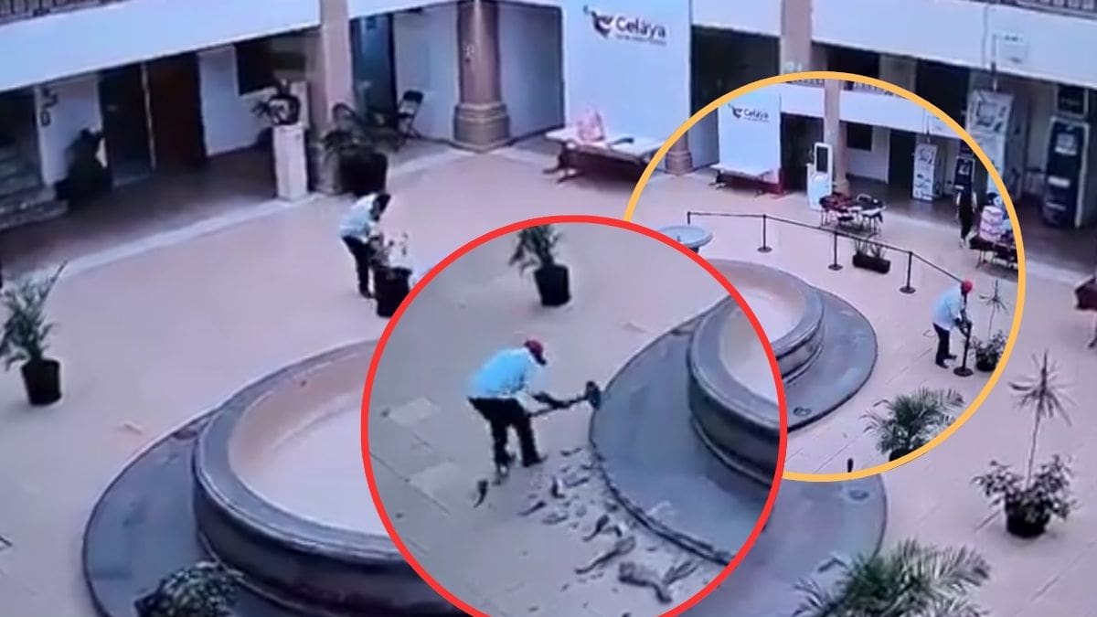 Hombre destruye fuente histórica en Presidencia Municipal de Celaya para “acabar con la corrupción”; policías permitieron la destrucción pensando que el sujeto era parte del personal de mantenimiento