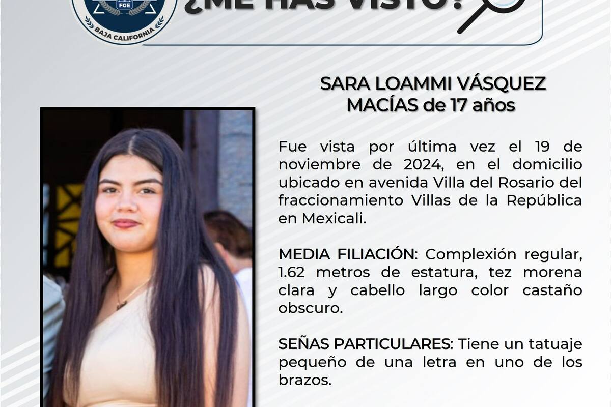 Se solicita ayuda para localizar a Sara Loammi Vásquez Macias