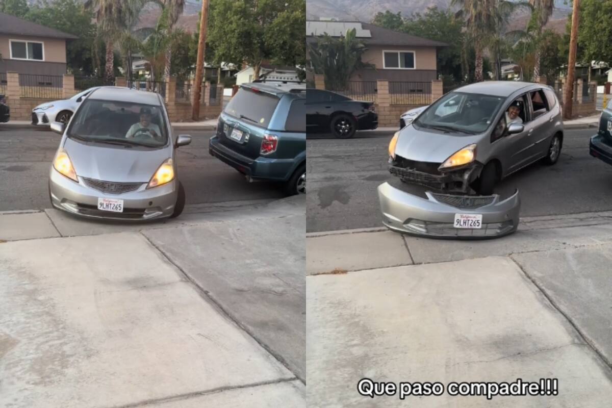 Conductor experimenta un extraño percance: ¡la defensa del auto se desprende al dar reversa!