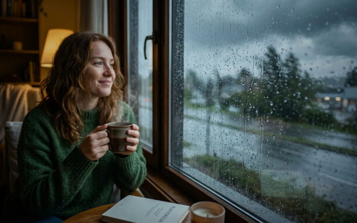La ciencia detrás de la pluviofilia explica por qué los días de lluvia reducen el estrés cotidiano y fomentan una profunda calma mental en quienes los disfrutan. Foto: Especial (Gemini)
