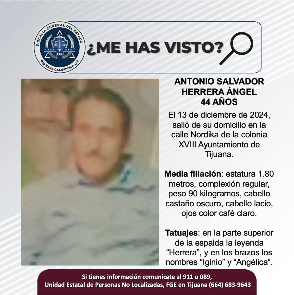 Antonio Salvador Herrera Ángel fue visto por última vez el 13 de diciembre de 2024.