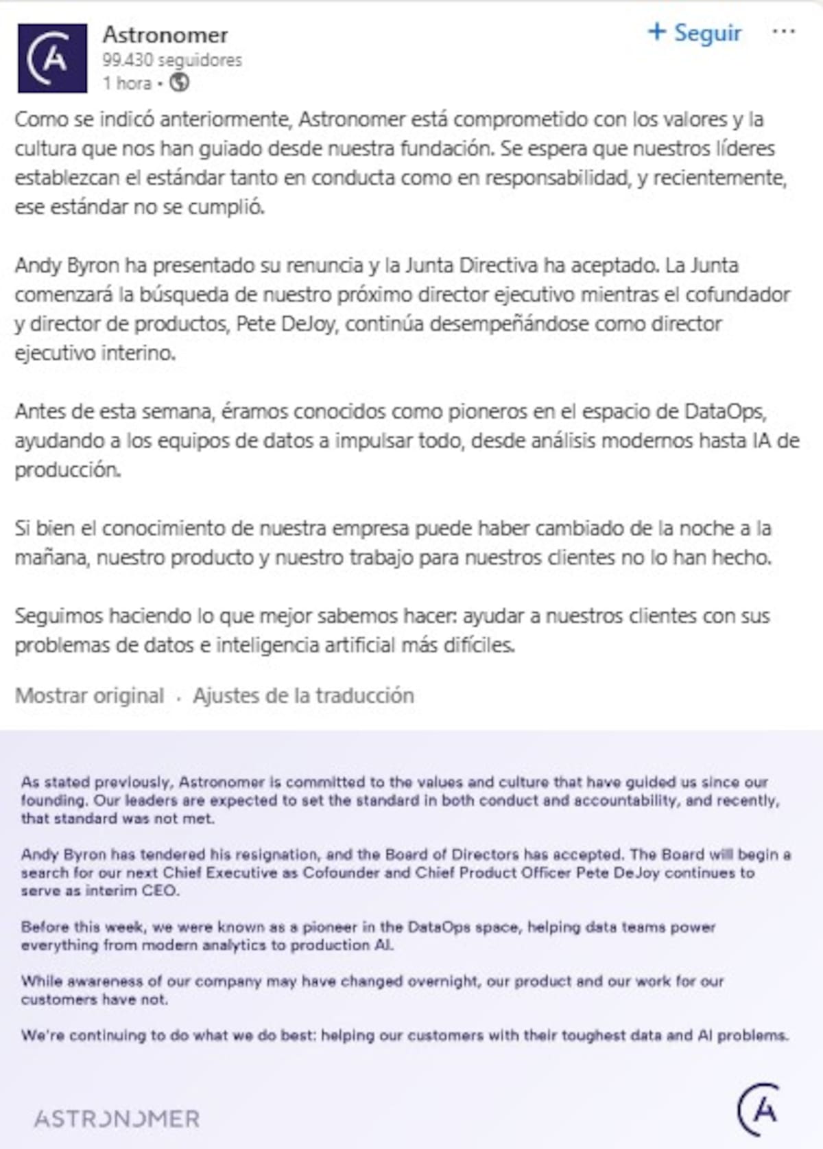 Hasta el momento, Byron no ha respondido a solicitudes de comentarios de medios como CNN, y no ha emitido una postura pública tras su salida. Foto: Especial Linkedin.