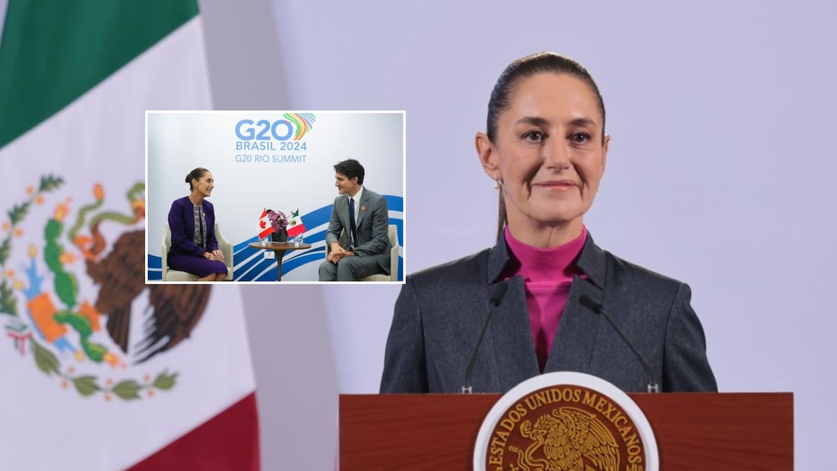 El primer ministro de Canadá, Justin Trudeau, sabe que México quiere que continúe el T-MEC, dijo la presidenta Claudia Sheinbaum Pardo en su mañanera del 22 de noviembre. Foto: Especial (Presidencia y Claudia Sheinbaum/X)