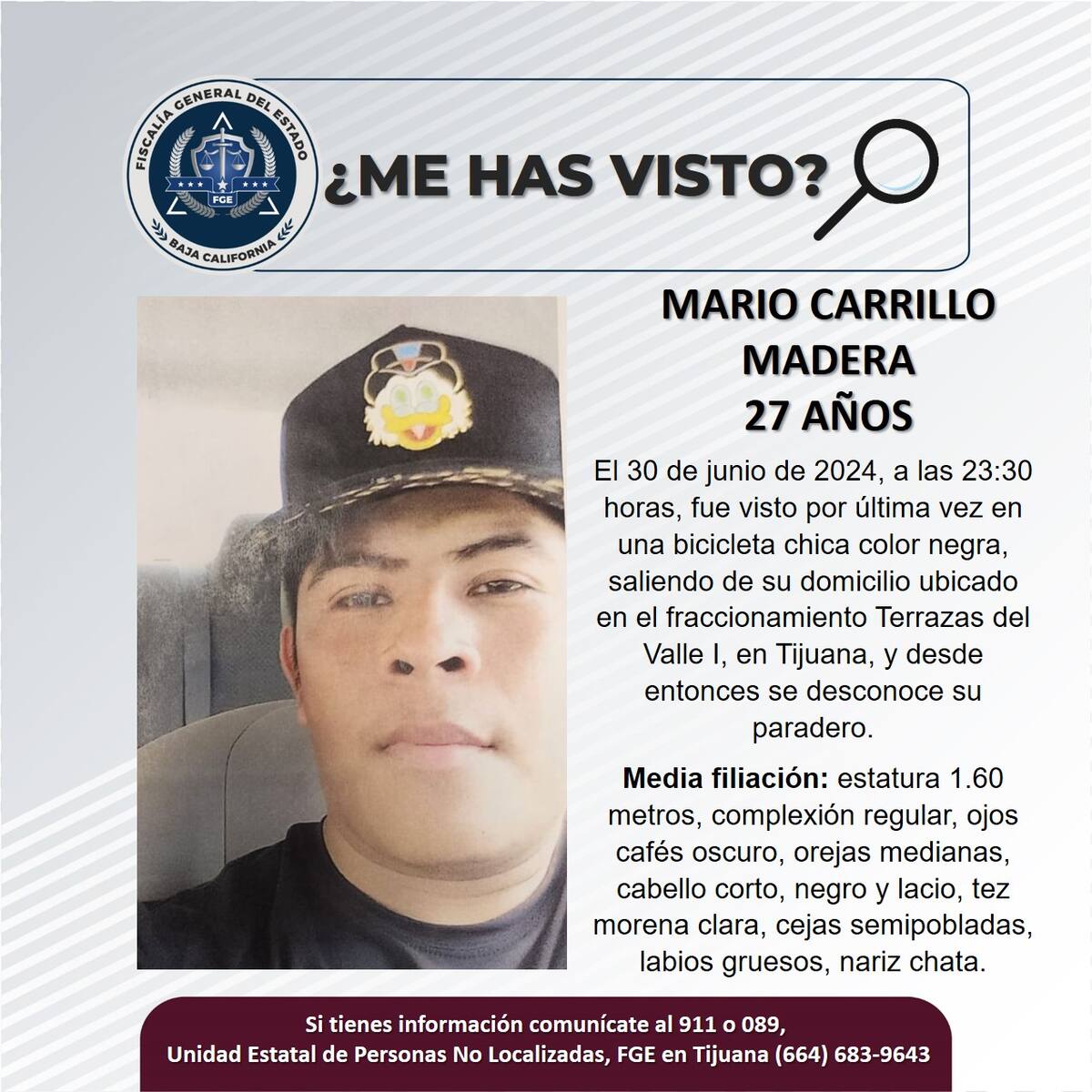 Mario Carrillo Madera fue visto por última vez el 30 de junio del 2024.