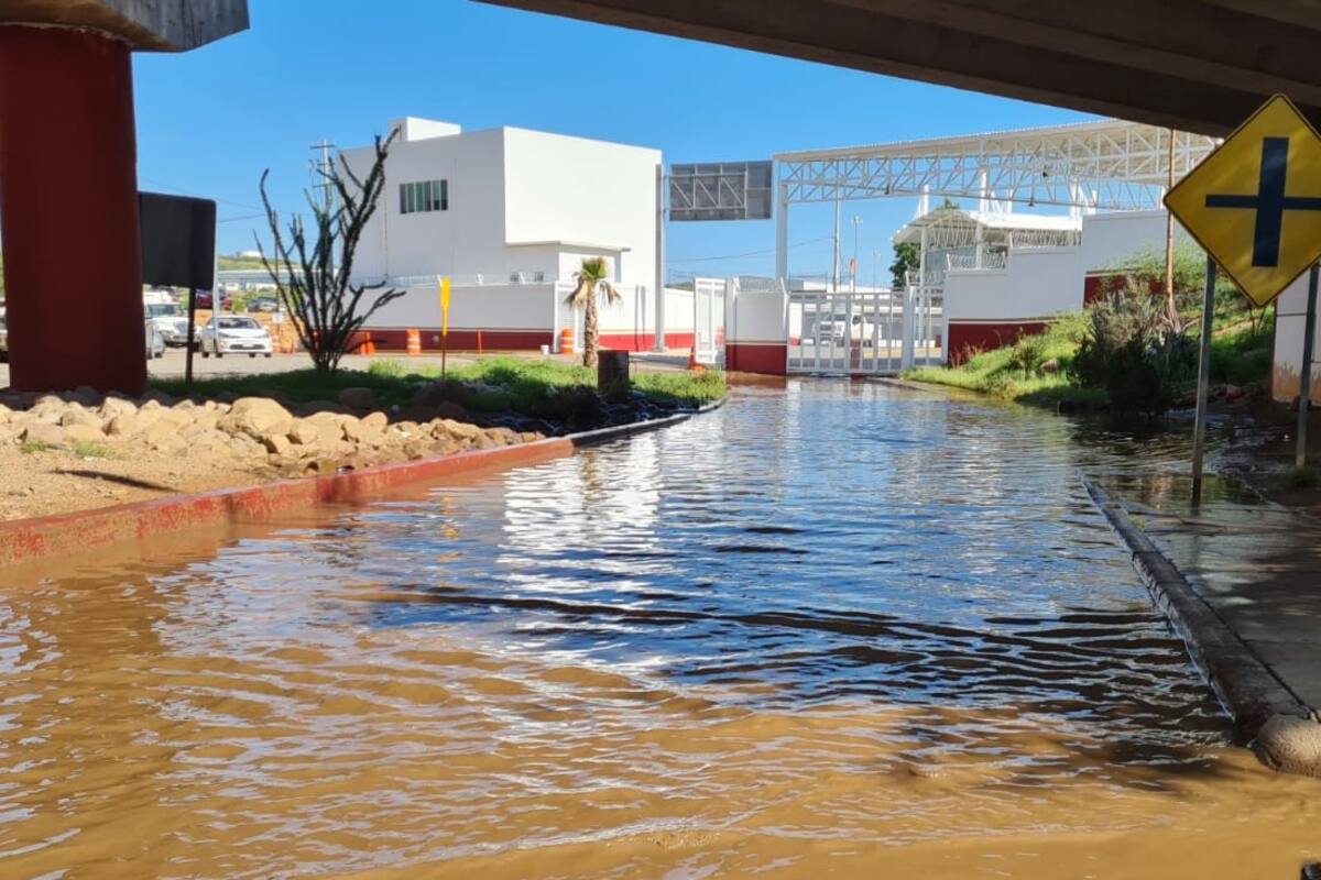 Encharcamiento provoca colapso de movilidad en garita Mariposa
