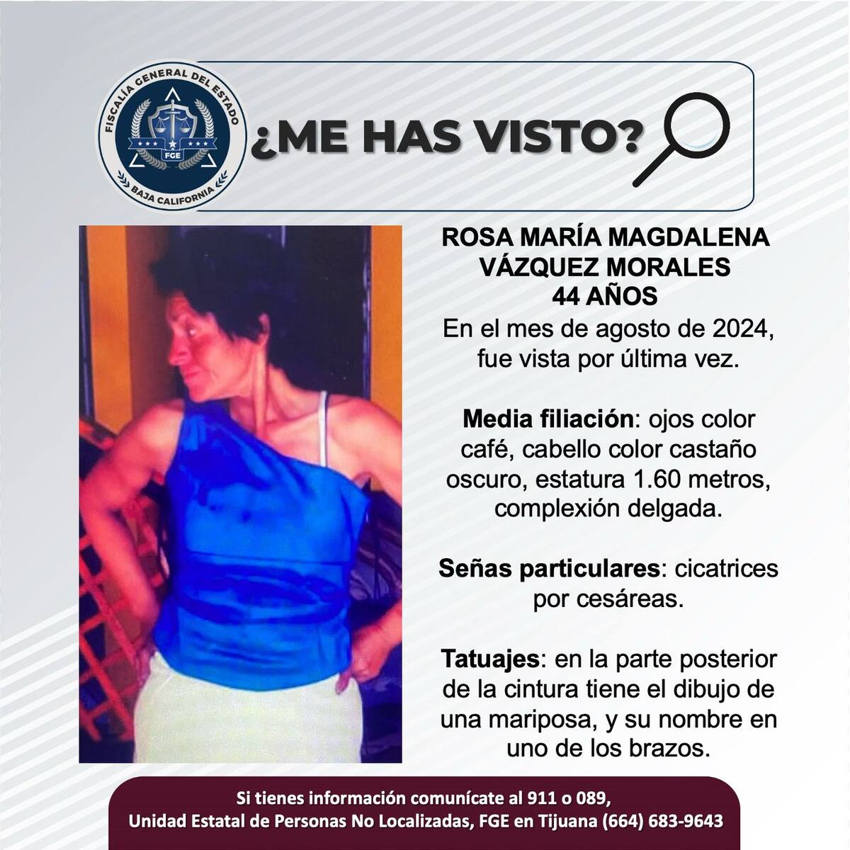 Rosa María Magdalena Vázquez Morales fue vista por última vez en el mes de agosto de 2024.