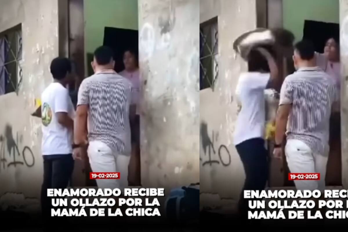 Mujer graba cómo le da un tremendo golpe con una olla gigante al enamorado de su hija durante su visita