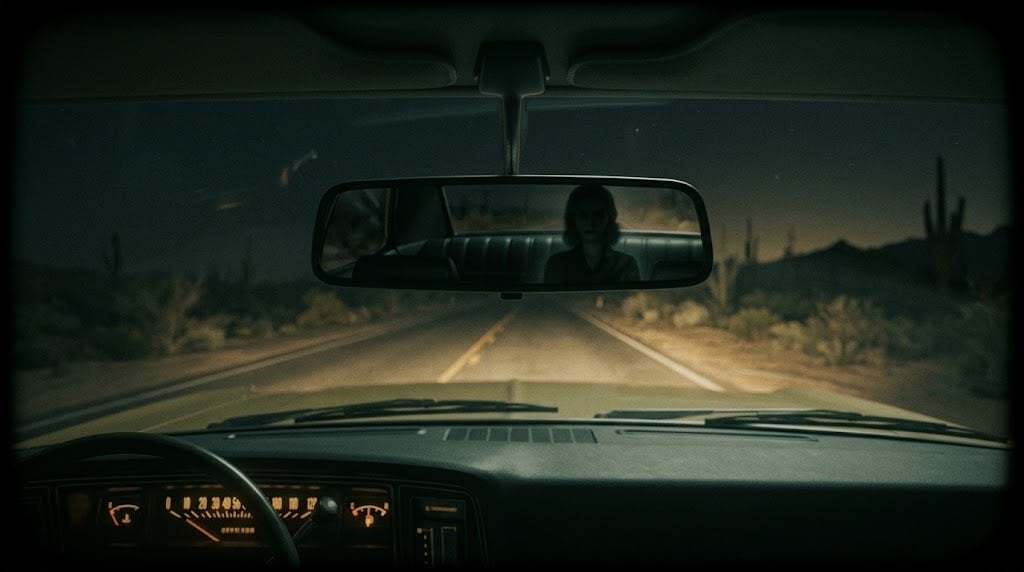 Pero quienes se niegan a darle raite tampoco están a salvo, pues se dice que, al mirar por el retrovisor, pueden descubrir que la mujer está sentada en el asiento trasero l Foto Generada con IA