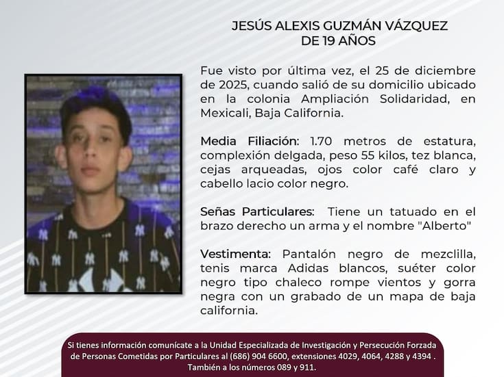 Buscan a joven desaparecido en Navidad