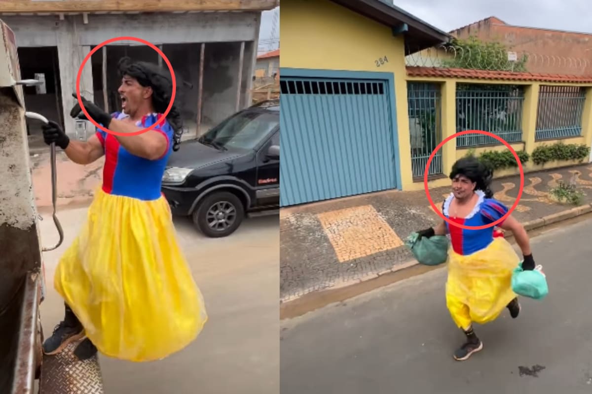 “Qué agilidad de actitud y de físico.”: trabajador de la basura se vuelve sensación por hacerlo con toda la actitud y vestido de Blancanieves