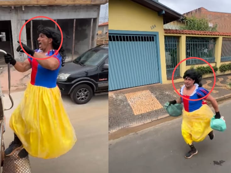 “Qué agilidad de actitud y de físico”: trabajador de la basura se vuelve sensación por hacerlo con toda la actitud y vestido de Blancanieves