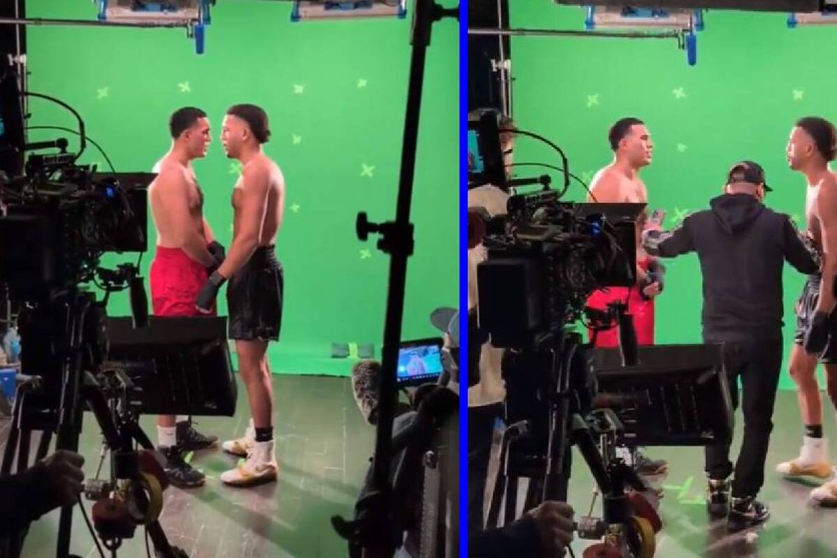 ¡Cara a cara! Benavidez y Morrell separados durante grabación promocional de su pelea