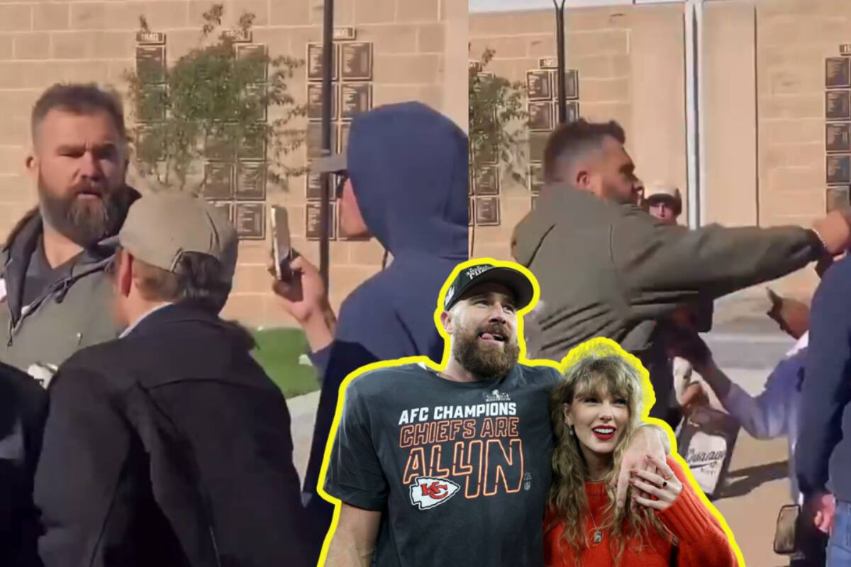 VIDEO: Hermano de Travis Kelce rompe el celular de un aficionado por ofender a Taylor Swift