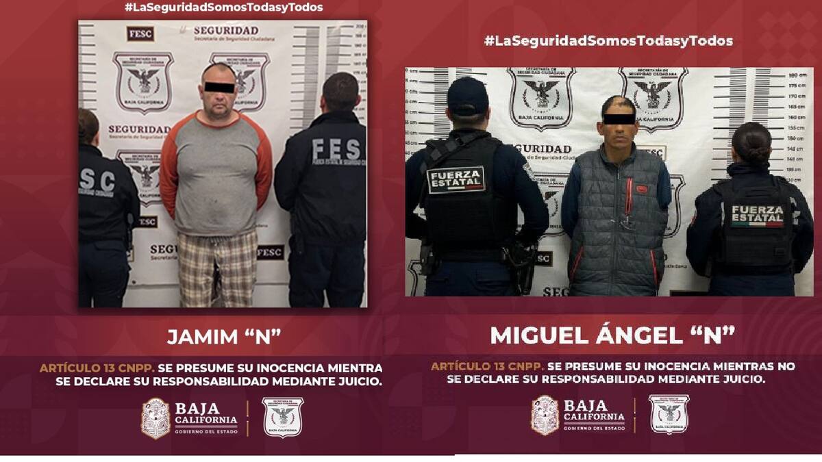 En el municipio de Ensenada, se detuvo en la colonia Monte mar a Jamim “N”, de 50 años y también, fue detenido Miguel Ángel “N”, de 40 años l Foto: Cortesía