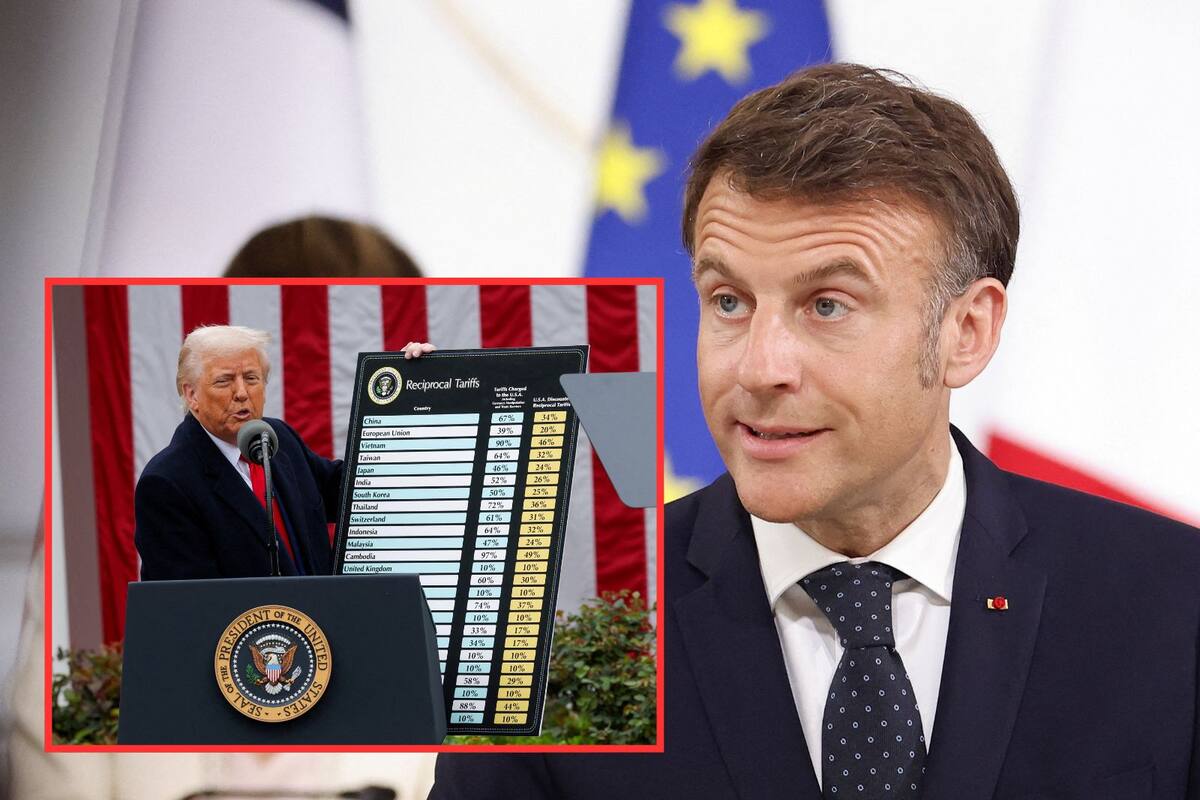 Macron pide suspender inversiones en EU ante aranceles impuestos por Trump; amenaza con represalias “más poderosas”