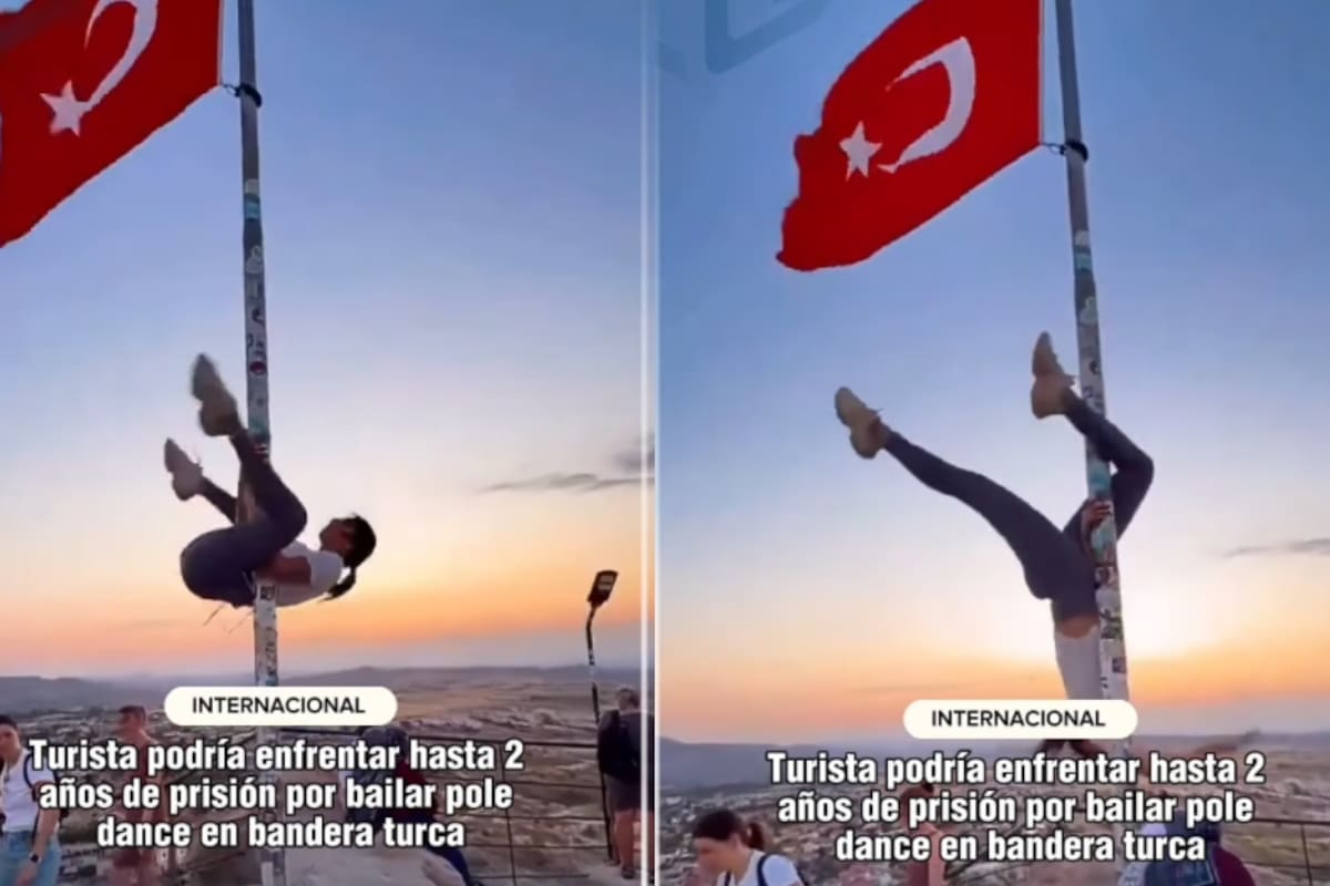 Turista baila en el asta donde ondeaba la bandera de Turquía y ahora enfrenta cargos