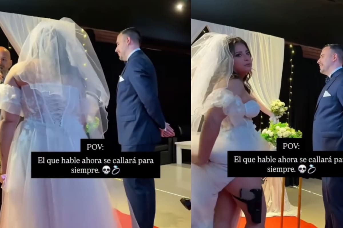 “Quien se oponga a esta unión va a tener un problemita”: Mujer se vuelve viral por llevar una pistola en su boda