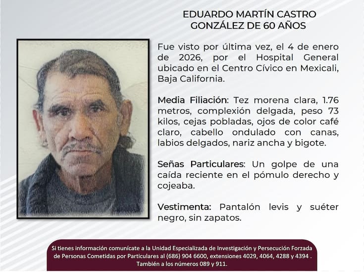 Se busca Eduardo Martín Castro González de 60 años