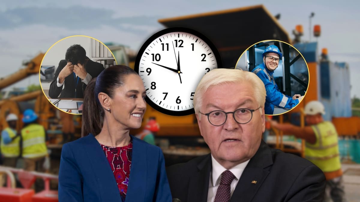 Alemania demuestra que una jornada corta no perjudica la productividad; por el contrario, fortalece la economía y el bienestar de los trabajadores. México busca seguir ese camino, con una reforma que reconoce el valor del tiempo libre y busca equilibrar trabajo, descanso y vida familiar. Foto: Especial (Reuters/Gobierno de México/Canva)