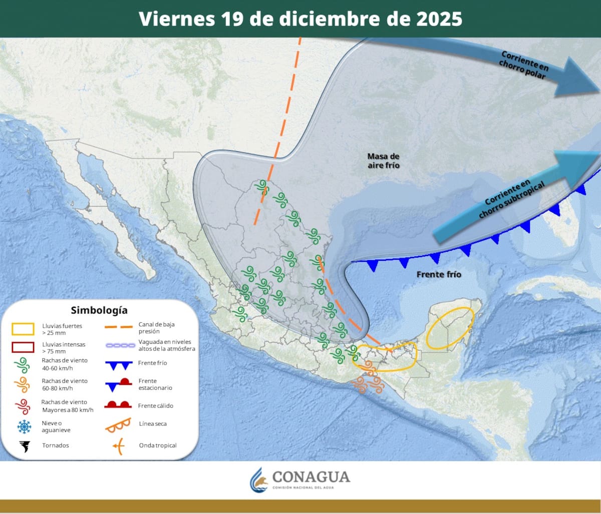 Pronóstico del clima para este viernes 19 de diciembre del 2025. | Crédito: SMN