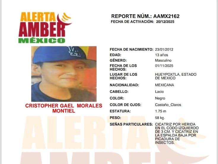 Se busca a Cristopher Gael Montiel de 13 años de edad