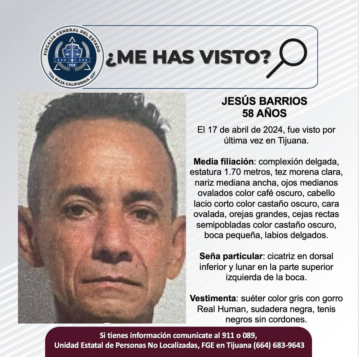 Jesús Barrios fue visto por última vez el 17 de abril de 2024.