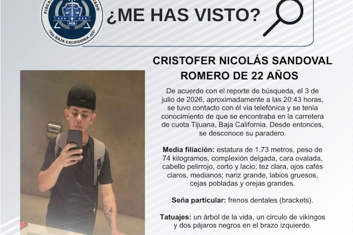 Se busca Cristofer Nicolás Sandoval Romero de 22 años de edad