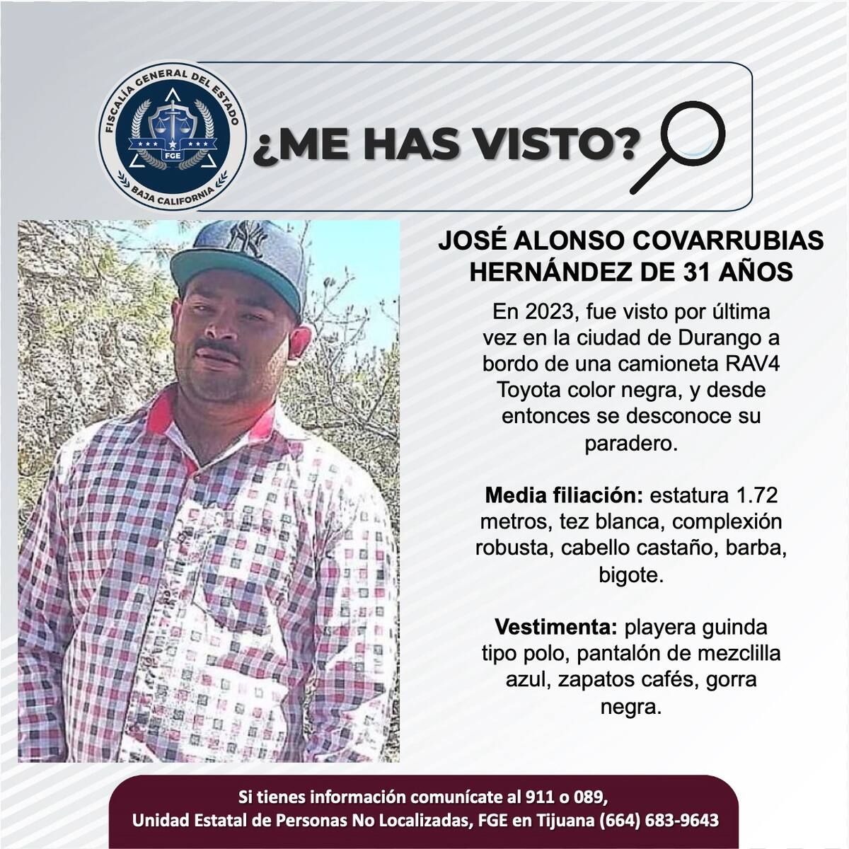José Alonso Covarrubias Hernández fue visto por última vez en 2023.
