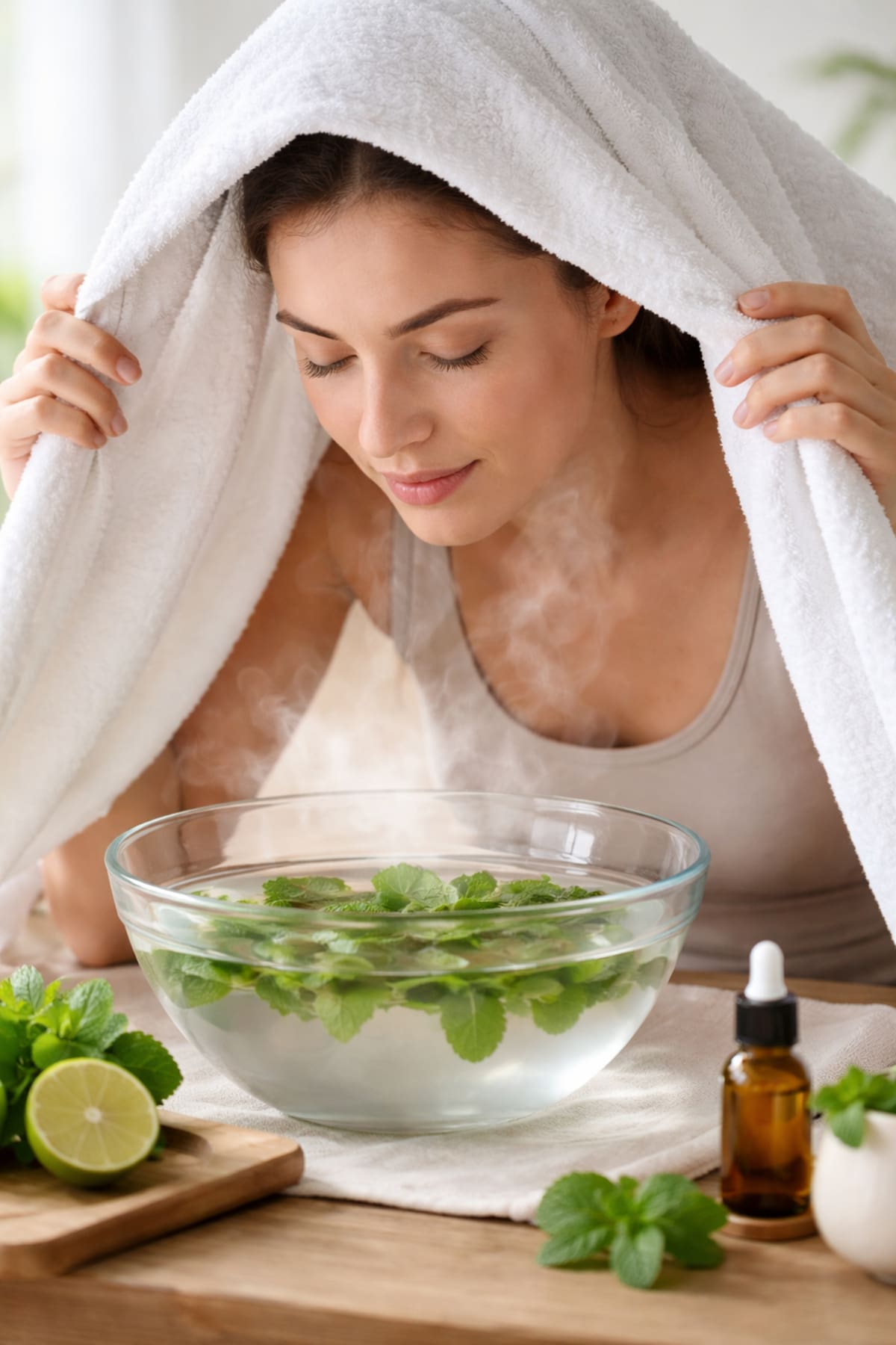 Realizar una inhalación de menta es sencillo y no requiere de muchos materiales | Imagen hecha con IA