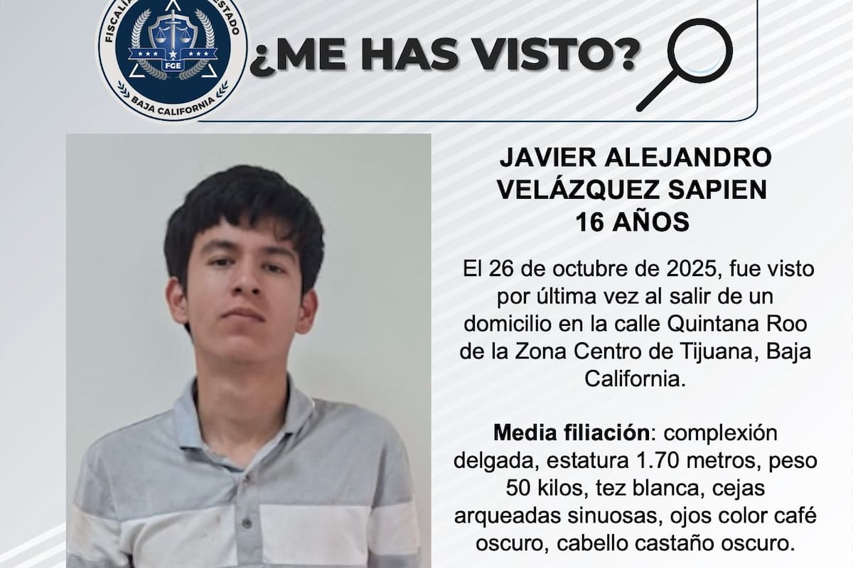 Se busca a Javier Alejandro Velázquez Sapien de 16 años