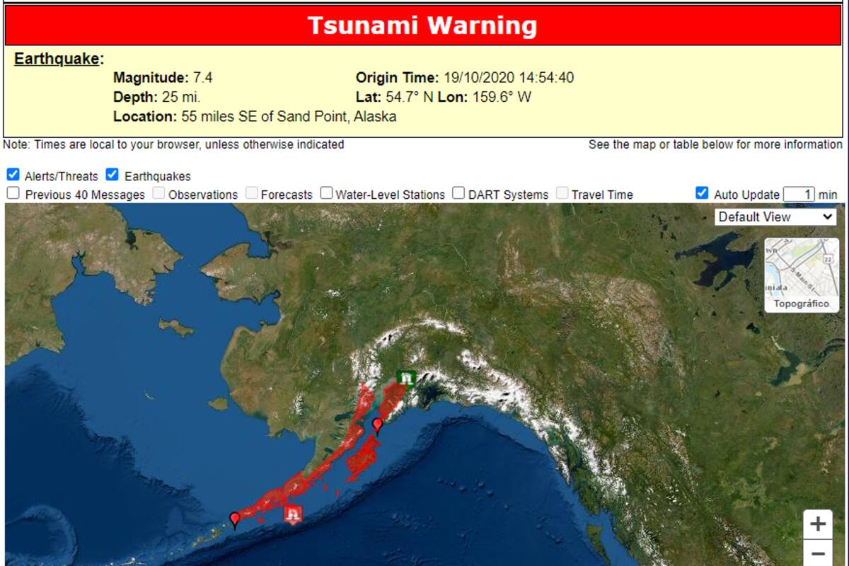 Emiten alerta de tsunami después de terremoto de magnitud 7.4 frente a la costa de Alaska