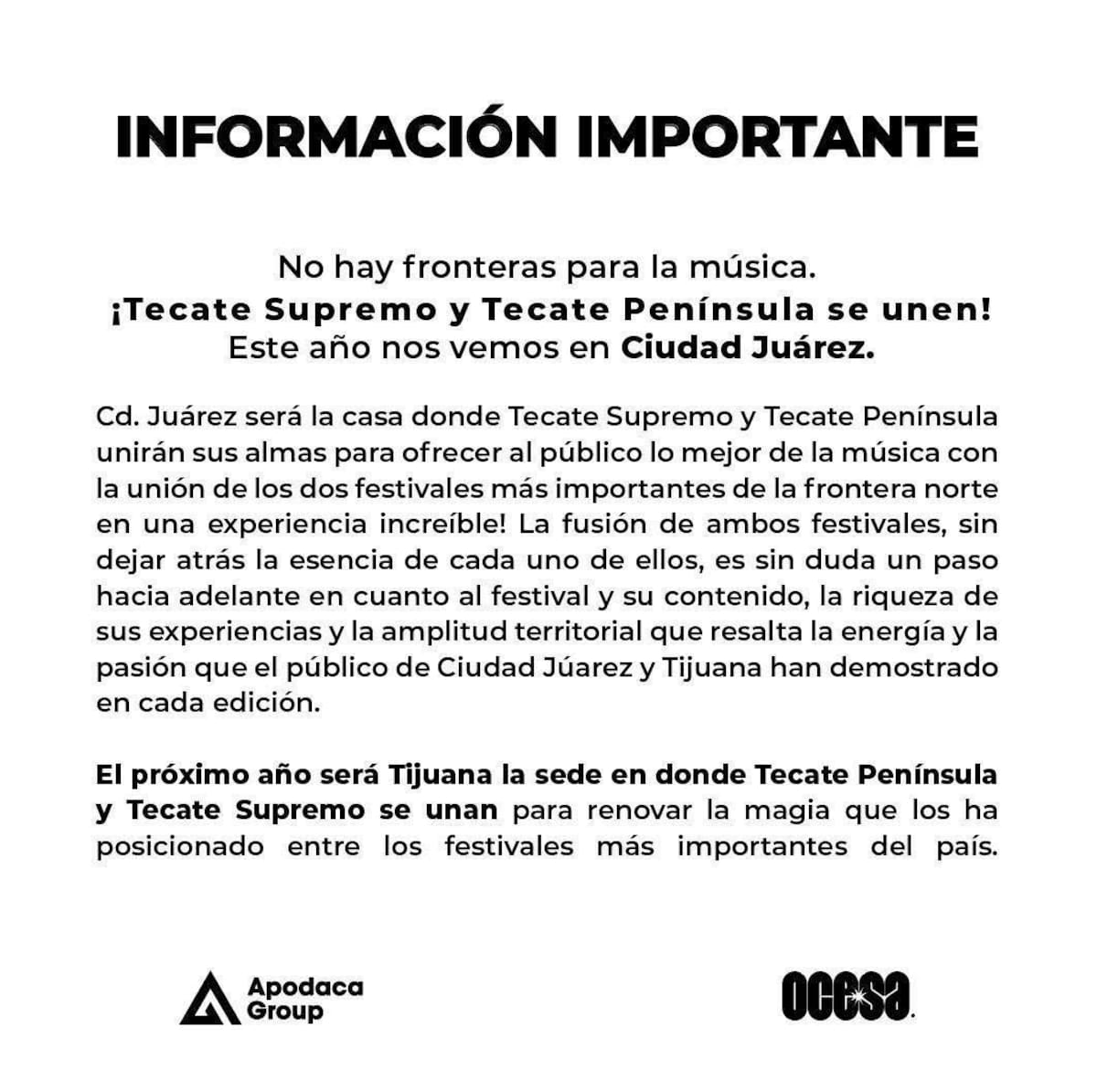 El Tecate Península se fusionará con el Tecate supremo, el cual se llevará a cabo en Ciudad Juárez.