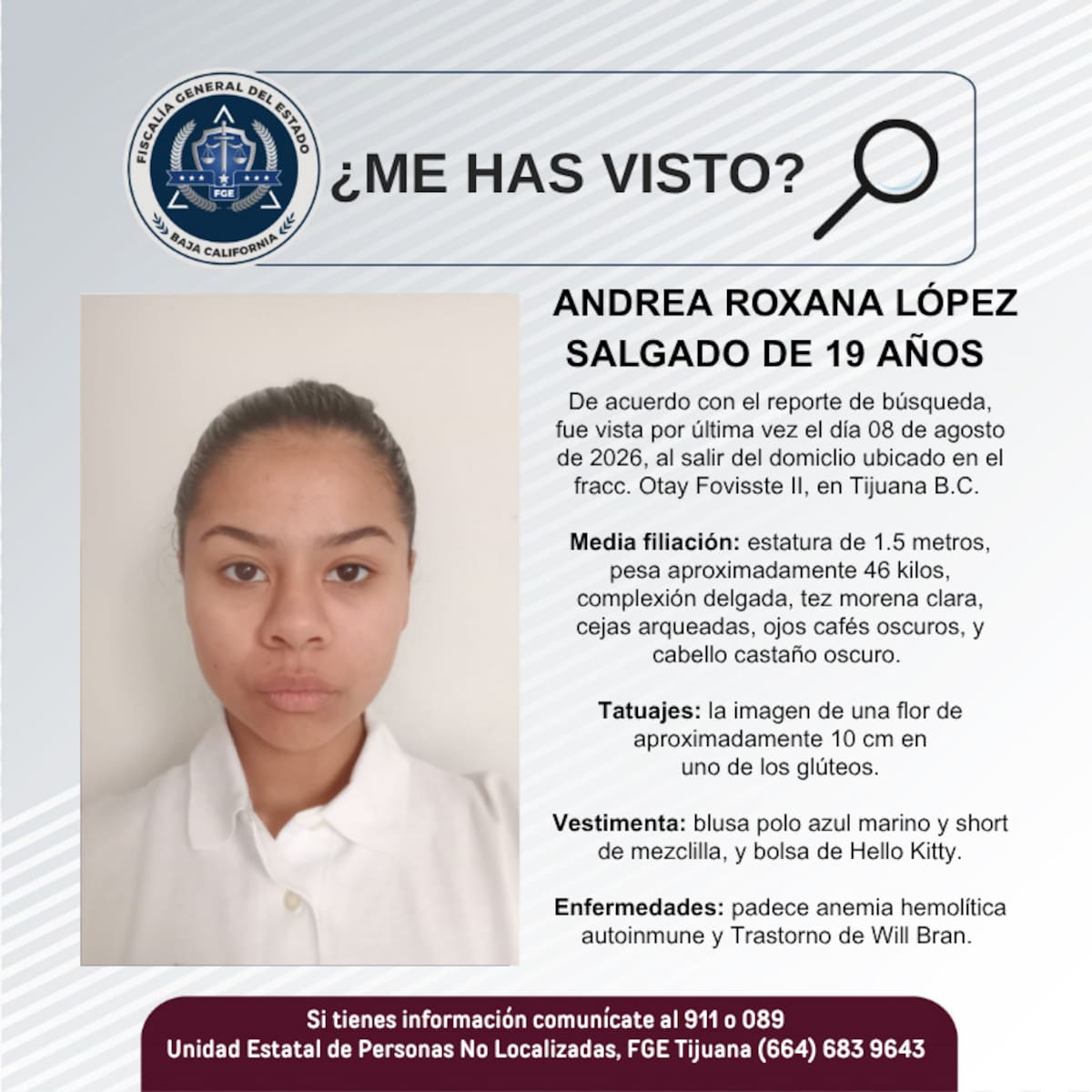 Fue vista por última vez el 8 de agosto.