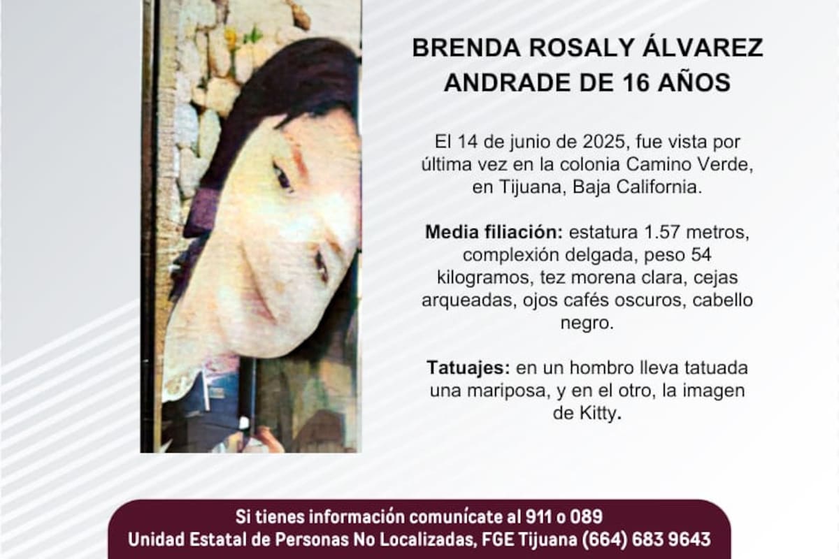 Se busca a Brenda Rosaly Álvarez Andrade, de 16 años de edad