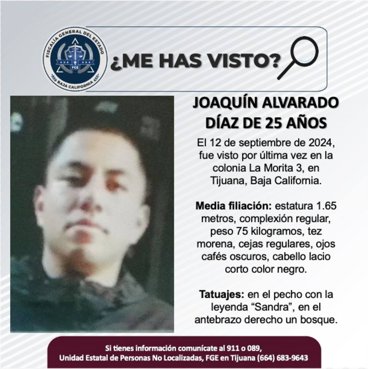 Joaquín Alvarado Díaz fue visto por última vez el 12 de septiembre de 2024.