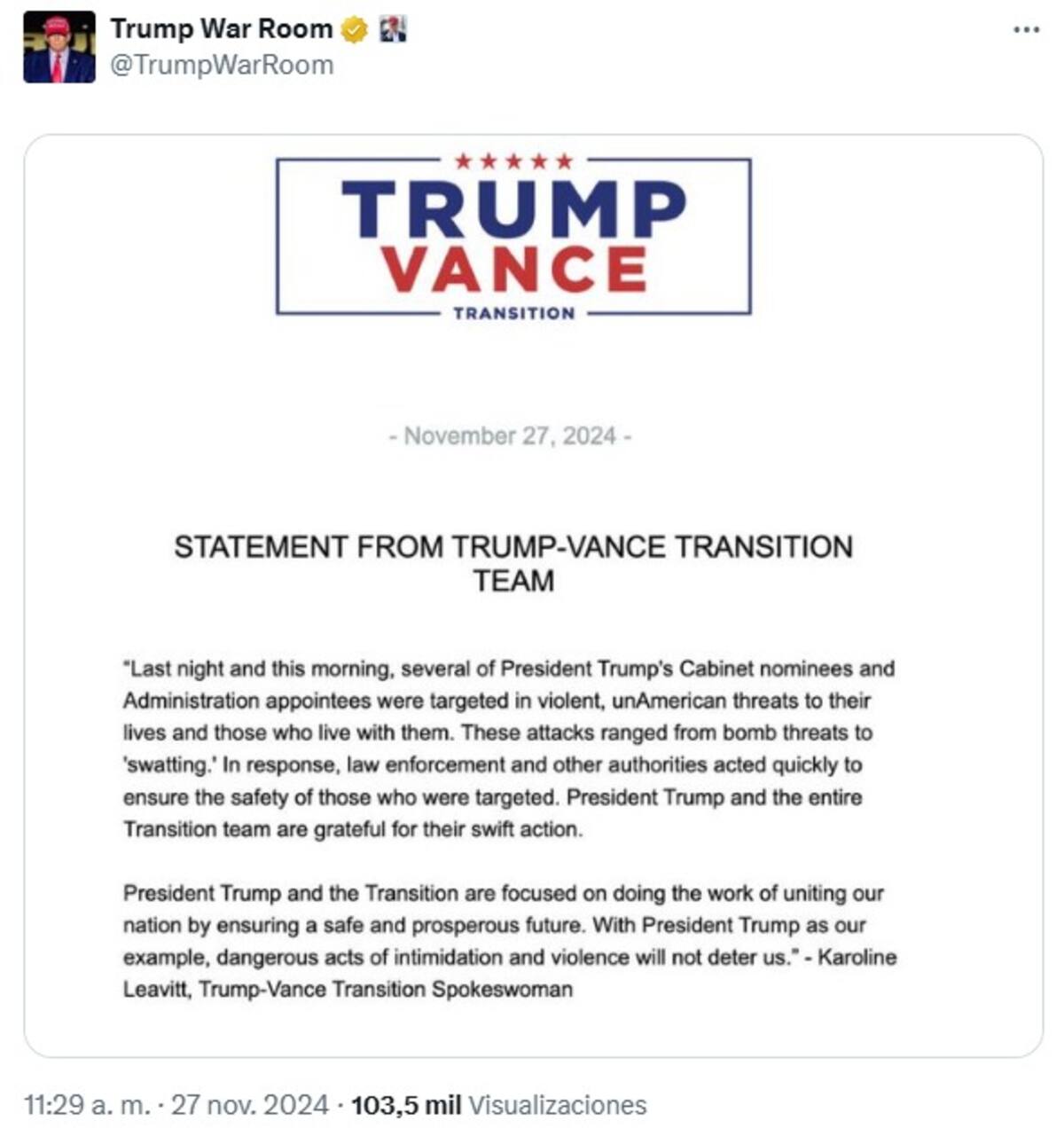 Miembros clave del equipo de Trump reciben amenaza de bomba. | Captura de pantalla