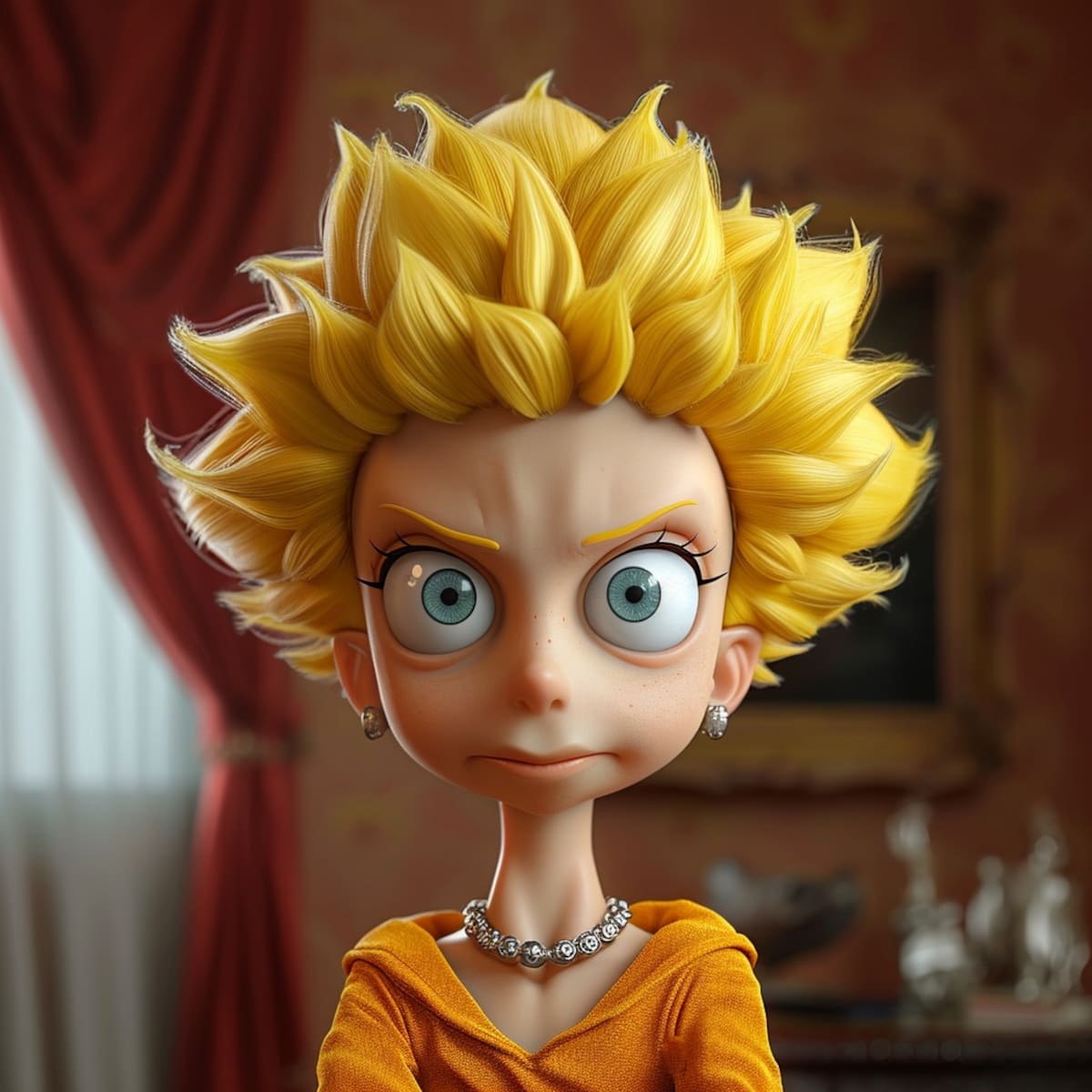 A Lisa Simpson la IA la retrata como una niña madura, seria e inteligente en apariencia, reflejando su papel como la mente aguda y reflexiva de la familia.